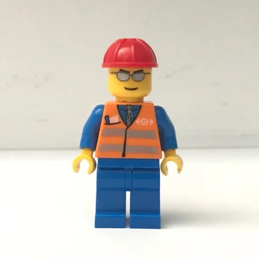 Worker (Orange Safety Vest, Blue Legs, Red Helmet, Silver Glasses)