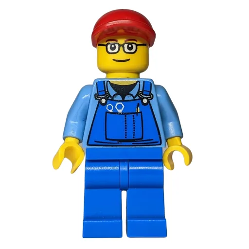 Worker (Medium Blue Torso, Blue Overall, Glasses)