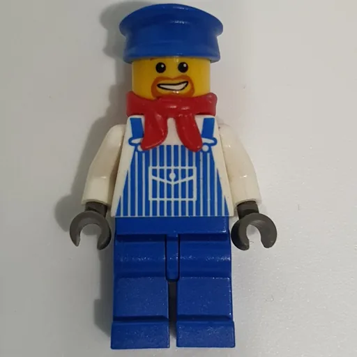 Train Machinist (White Torso, Blue Striped Overall, Blue Hat)