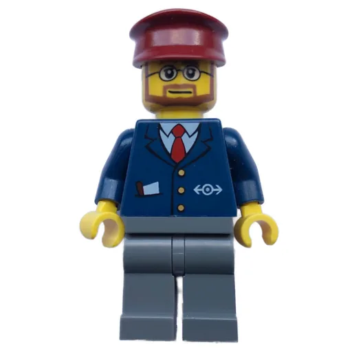 Conductor (Dark Blue Jacket, Dark Bluish Grey Legs, Dark Red Hat)
