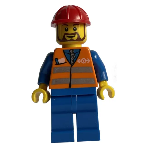 Worker (Orange Safety Vest, Blue Legs, Red Helmet, Brown Beard)