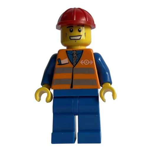 Worker (Orange Safety Vest, Blue Legs, Red Helmet, Grin)