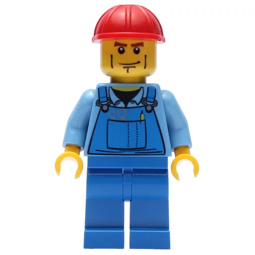 Worker (Medium Blue Torso, Blue Overall, Red Helmet)