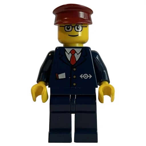 Train Conductor (Dark Blue Jacket, Dark Blue Legs, Dark Red Hat, Glasses (3626b head))