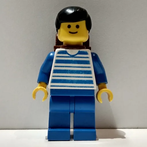 Man (Blue/White Striped Torso, Blue Legs, Brown Backpack)