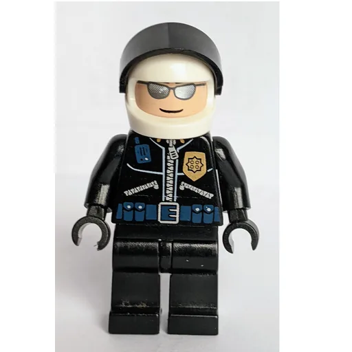 Policeman with Zipped Jacket with Gold Badge (and White Helmet with Black Visor)