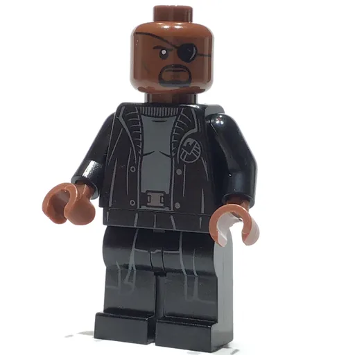 Nick Fury in Long Black Coat Over Gray Sweater (Line on Hips)