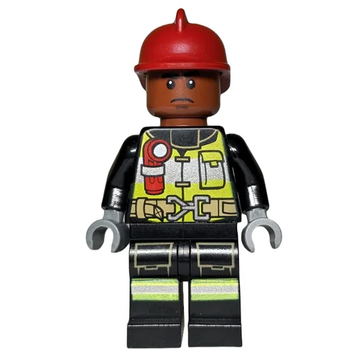 LEGO minifig Firefighter with Reddish Brown Skin and Dark Red Fire Helmet (fig-005582)