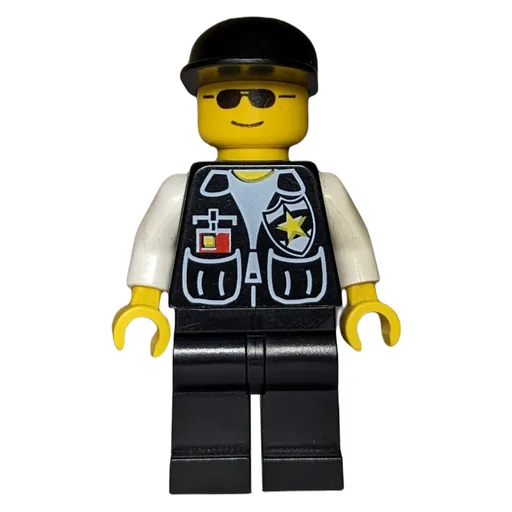 Policeman (Black Vest with Badge and Pockets, Black Cap, Sunglasses)