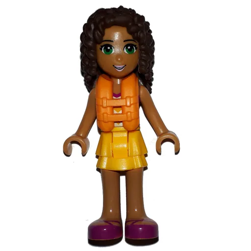 Andrea (Bright Light Orange Layered Skirt, Halter Top with Bright Light Orange Chevron Stripes and Life Jacket)