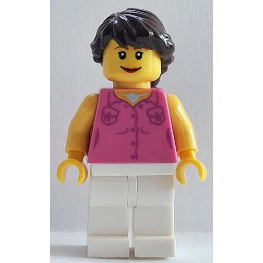 Female (Dark Pink Vest and Necklace, White Legs, Dark Brown Hair French Braided)