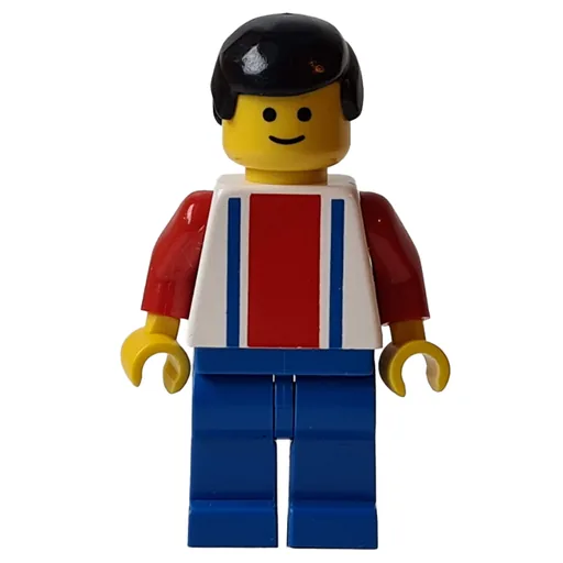 Soccer Player White Torso (Blue/Res Stripes, Blue Legs, Black Hair, #2)