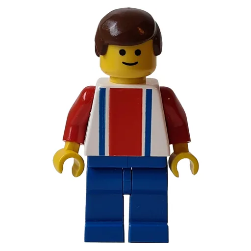 Soccer Player White Torso (Blue/Res Stripes, Blue Legs, Brown Hair, #7)