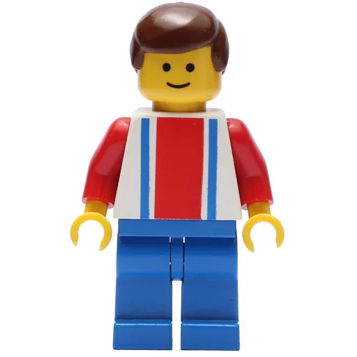 Soccer Player White Torso (Blue/Res Stripes, Blue Legs, Brown Hair, #10)