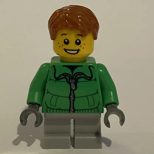Boy (Green Jacket, Short Light Bluish Gray Legs, Dark Orange Hair)