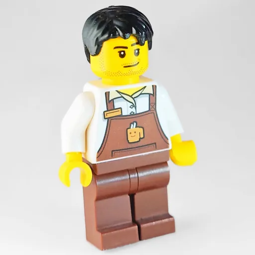 Barista (Man, White Shirt, Reddish Brown Apron, Black Hair)