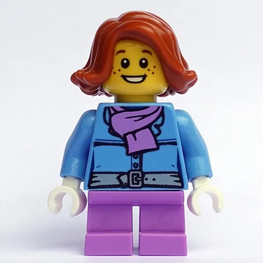Girl (Medium Blue Jacket with Medium Lavender Scarf, Short Medium Lavender Legs, Dark Orange Hair)