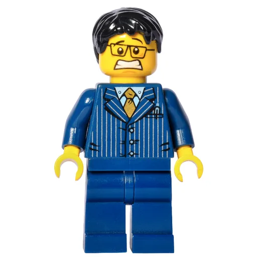 Man (Dark Blue Pinstripe Suit with Gold Tie, Black Hair, Glasses, 3626cpr0792)