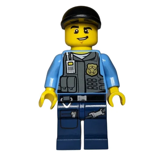 Policeman (Vest with Badge, Pockets, and Radio, Black Cap)