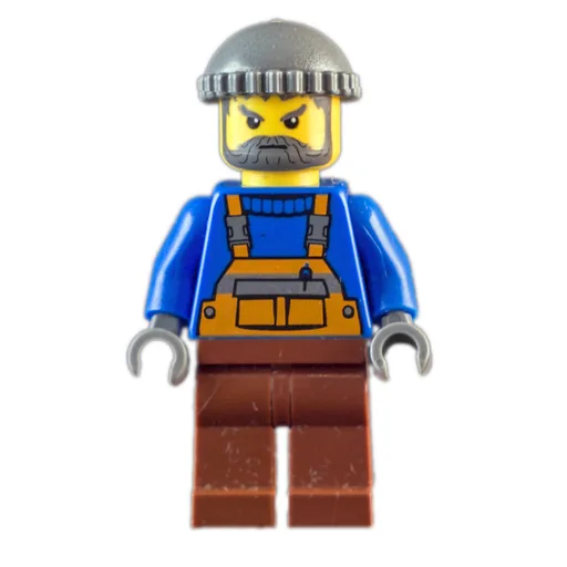 Man (Orange Overalls over Blue Sweater, Reddish Brown Legs, Dark Bluish Gray Hat, Beard)