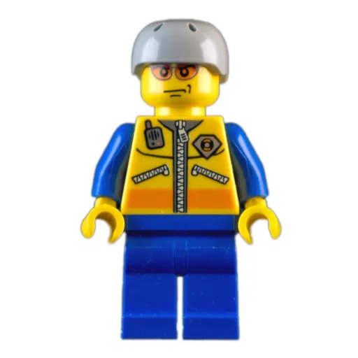 Coast Guard (Yellow Jacket with Zipper, Radio and Badge, Light Bluish Gray Helmet, Orange Sunglasses)