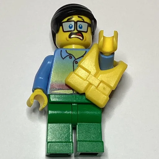 Man (Sunset Shirt with Palm Trees, Green Legs, Yellow Life Vest, Glasses)