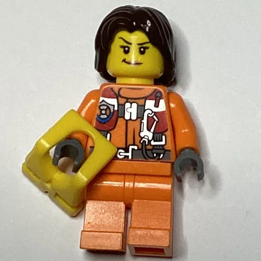 Coast Guard (Woman, Orange Jumpsuit, Yellow Life Vest, Dark Brown Hair)