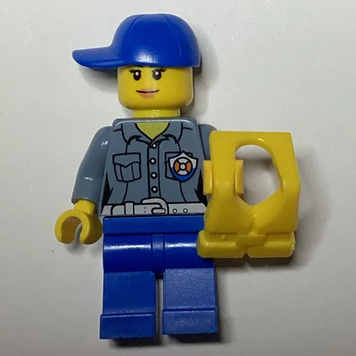 Coast Guard (Woman, Sand Blue Shirt with Badge, Blue Cap, Yellow Life Vest)