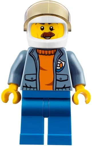 Coast Guard (Open Sand Blue Jacket with Badge over Orange Sweater, White Helmet with Visor, Moustache)
