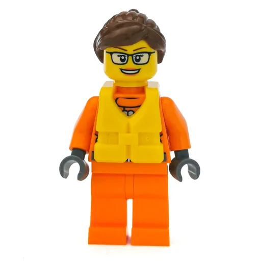 Coast Guard (Woman, Orange Jumpsuit, Yellow Life Vest, Reddish Brown Hair, Glasses)