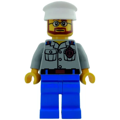 Coast Guard Ship Captain (Light Bluish Gray Shirt with Badge, White Hat, Beard and Glasses)
