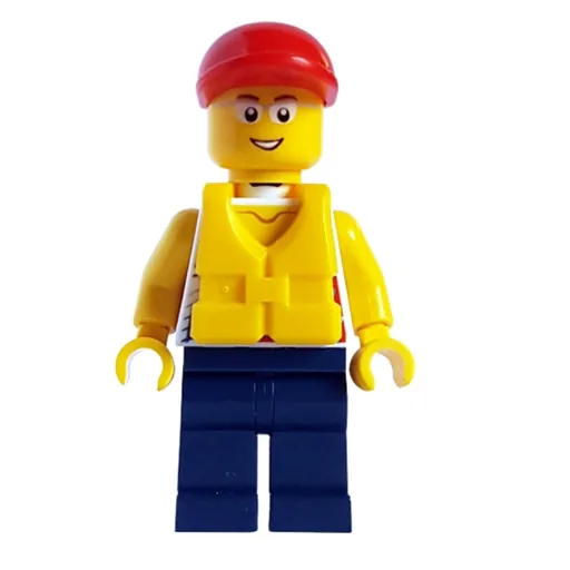 Man (White Vest Top, Dark Blue Legs, Red Cap, Yellow Life Vest, Glasses)