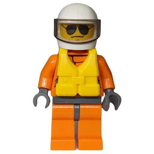 Coast Guard (Orange Jumpsuit, White Helmet with Visor, Yellow Life Vest, Sunglasses)