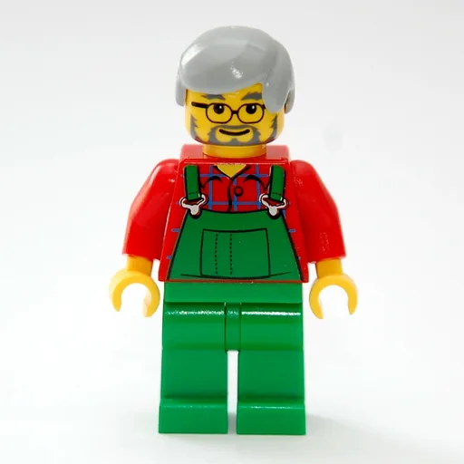 Man (Green Overalls over Red Shirt, Light Bluish Gray Hair, Glasses and Beard)