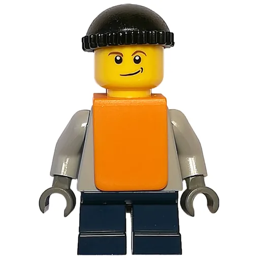 Boy (Plain Light Bluish Gray Torso, Short Dark Blue Legs, Black Hat, Orange Vest)