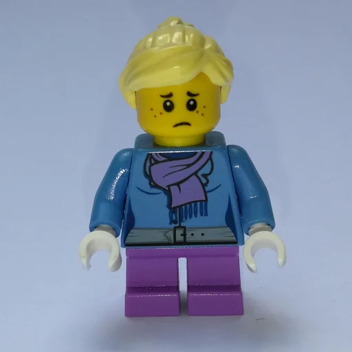Girl (Medium Blue Jacket with Medium Lavender Scarf, Short Medium Lavender Legs, Bright Light Yellow Hair)