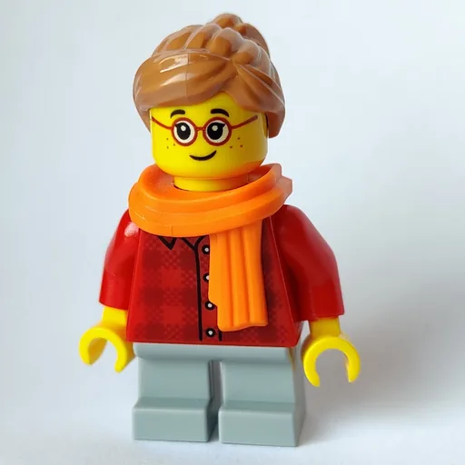 Girl (Red Flannel Shirt, Short Light Bluish Gray Legs, Orange Scarf, Glasses)