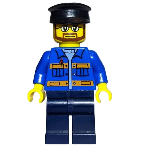 Man (Blue Jacket with Orange Stripes, Dark Blue Legs, Black Hat, Glasses and Beard)