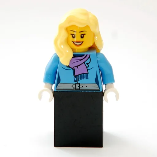 Woman (Medium Blue Jacket with Medium Lavender Scarf, Black Skirt)