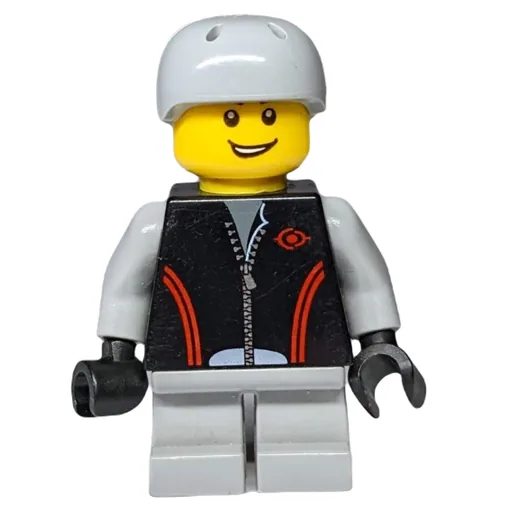 Boy (Black Jacket with Zipper, Short Light Bluish Gray Legs, Helmet)