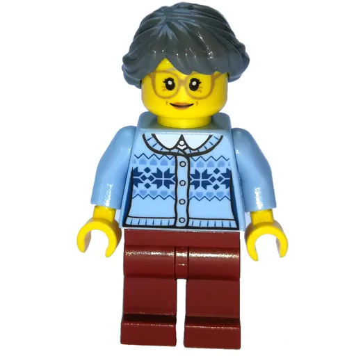 Woman (Bright Light Blue Cardigan, Dark Red Legs, Dark Grayish Blue Hair)