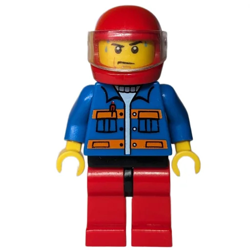 Man (Blue Jacket with Orange Stripes, Red Legs, Red Helmet with Visor)