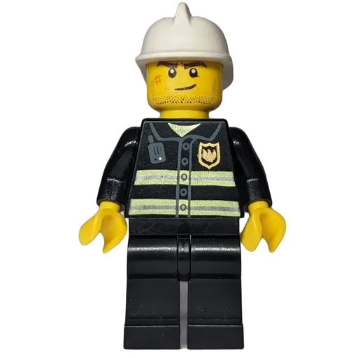 Fireman (Black Fire Jacket with Badge, White Helmet, Stubble and Scar)