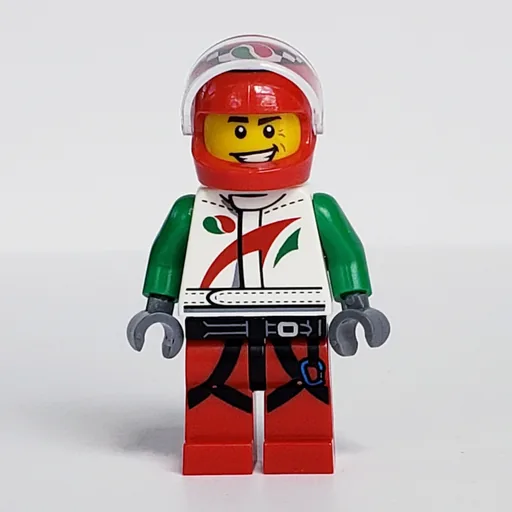Racer (White and Green Jacket with Octan Logo, Red Helmet with Trans-Clear Visor)
