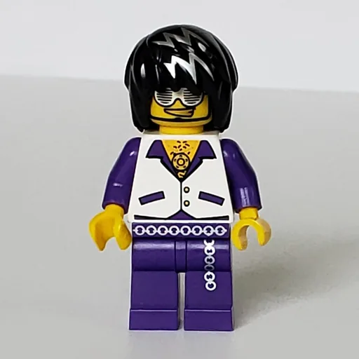 Musician (Man, White Vest over Dark Purple Shirt, Black Hair with Silver Streaks, Glasses)