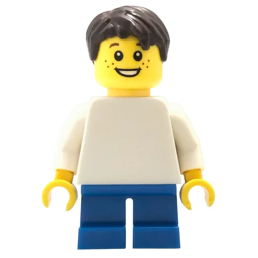 Boy (Plain White Torso, Short Blue Legs, Dark Brown Hair)