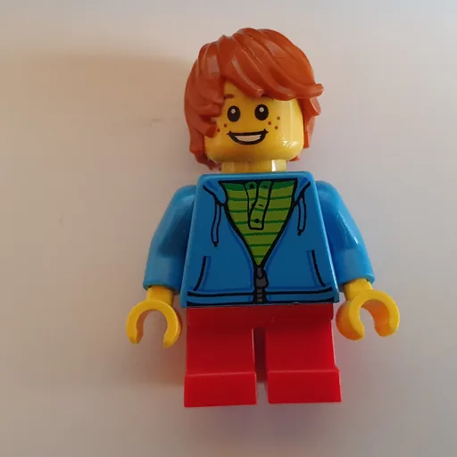 Boy (Open Dark Azure Hoodie with Zipper, Short Red Legs, Dark Orange Hair)