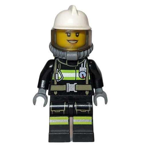 Firefighter (Female, Black Fire Suit with Gauge and Straps, White Helmet, Breathing Apparatus, Airtanks (3626cpr0893 Head))