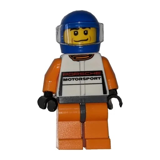 Race Driver (White Torso, Orange Legs, Blue Helmet, Porsche)