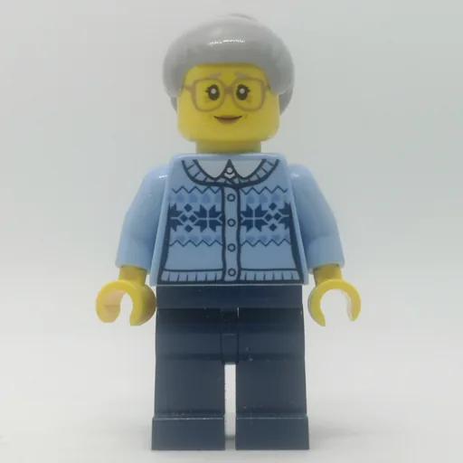 Woman (Bright Light Blue Cardigan, Dark Blue Legs, Light Grayish Blue Hair)